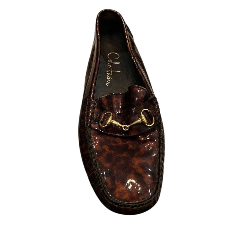 Cole Haan Tortoiseshell Patent Leather Driving Loafers with Horse Bit Hardware - Picture 6 of 14